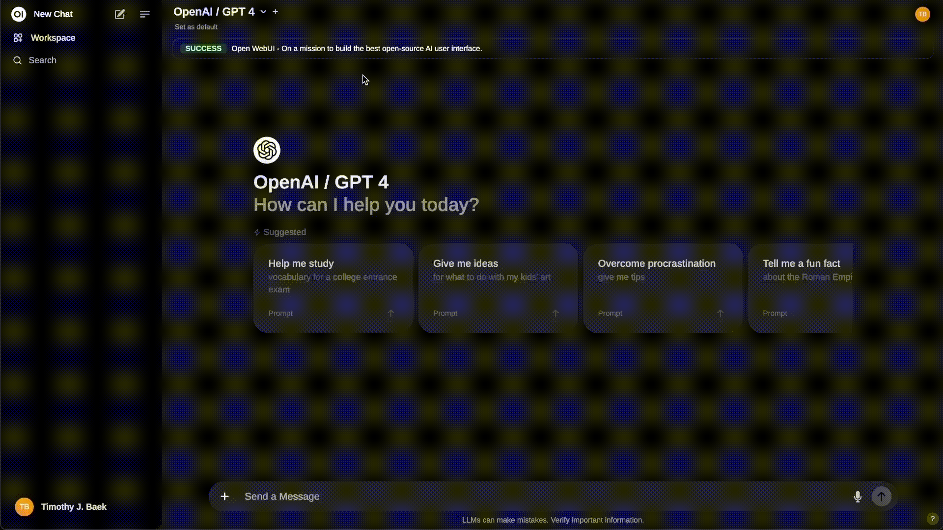 Borrowed UI demo of Open WebUI